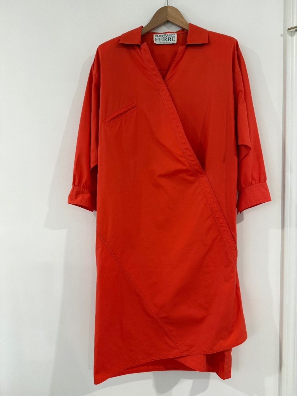 Vintage Gianfranco Ferre maxi oversized wrap dress, orange, cotton, Italy-made